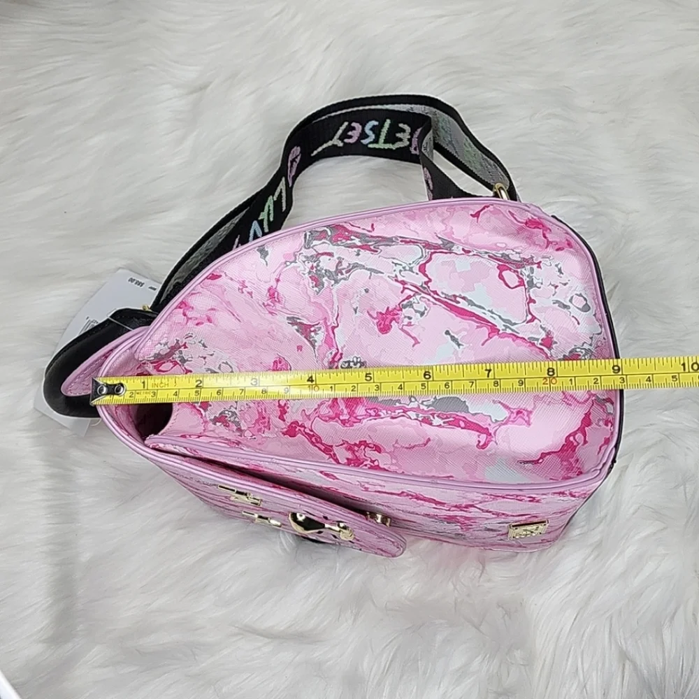Betsey Johnson Pink Marbled Cat Design Backpack Purse